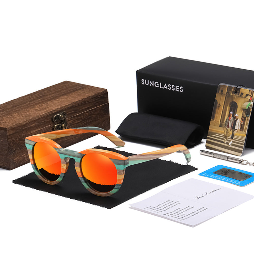 Multi-Coloured Bamboo Sunglasses - Case Included