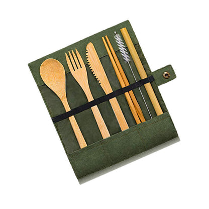 Reusable Bamboo Utensils in Travel Pouch - Green