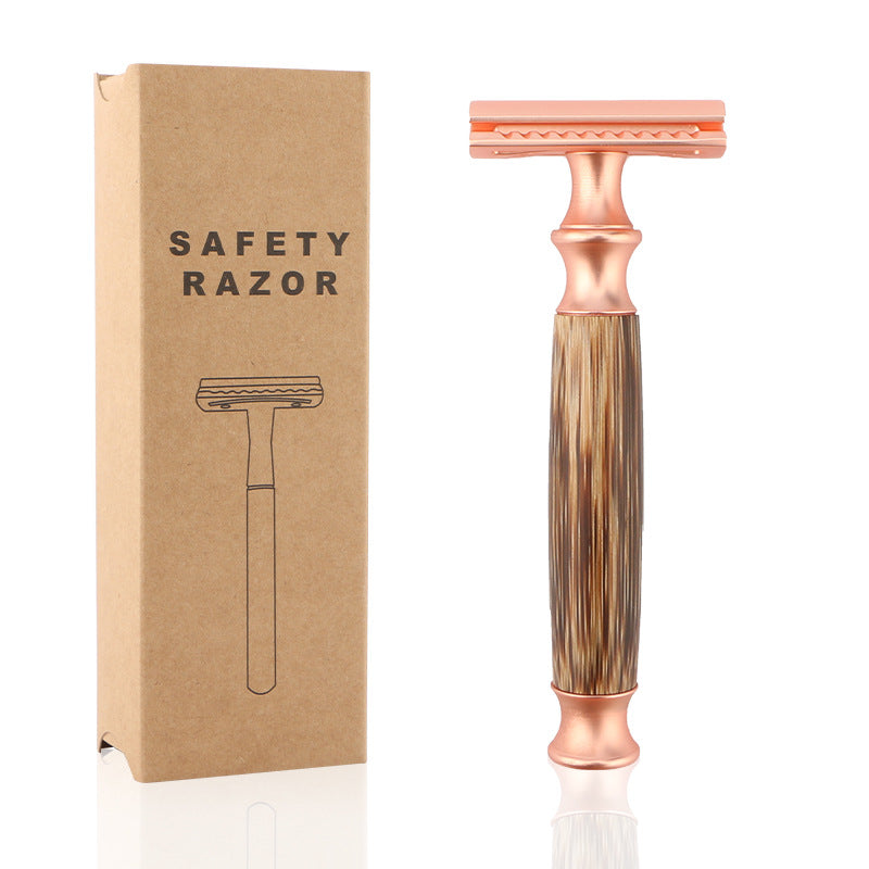 Retro Bamboo Handled Safety Razor with Blades - Rose Gold