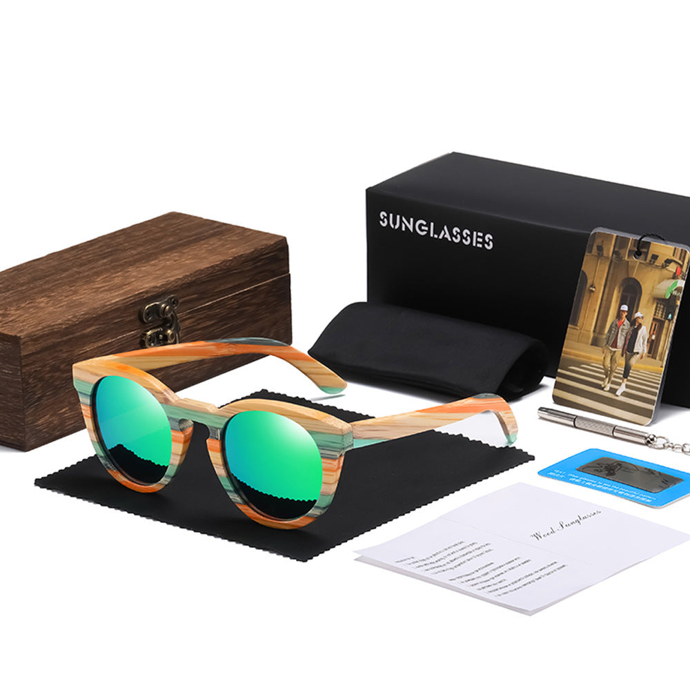 Multi-Coloured Bamboo Sunglasses - Case Included